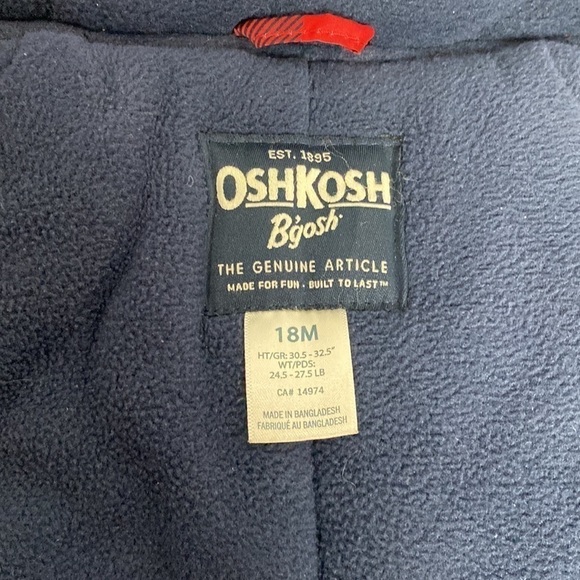 𝅺oshkosh B'gosh 18M Navy Blue and Red Flannel Fleece Lined Winter Jacket - Picture 13 of 17